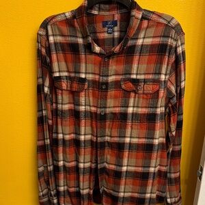 George Men's Red and Black Plaid Casual Button Down Shirt